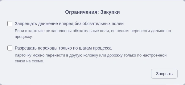 Список ограничений процесса